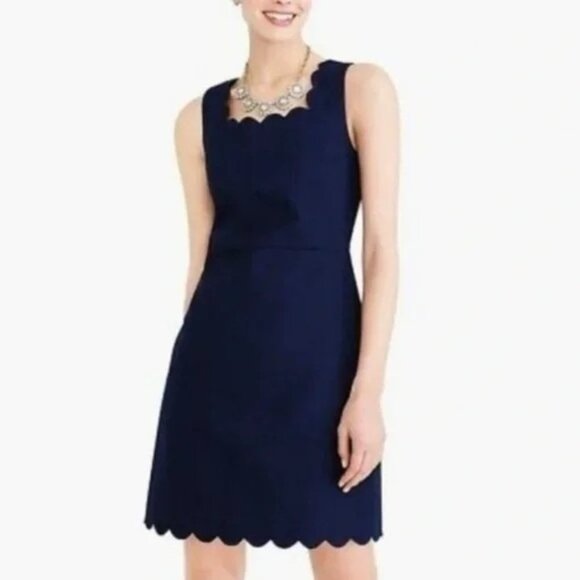 J. Crew Dresses & Skirts - J.Crew Scalloped Cocktail Dress Sleeveless Navy Blue Size 2